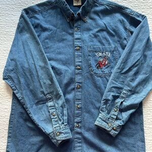 Vintage Joe College UMass Minutemen Blue Denim Button-Up Shirt